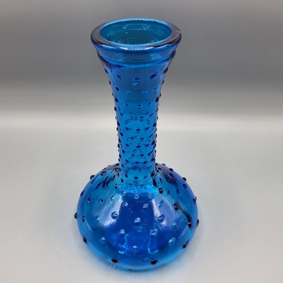 Vintage Vibrant Blue Hobnail Glass Bud Vase Italian Decanter Bubbles 7.5" Tall - Picture 4 of 9